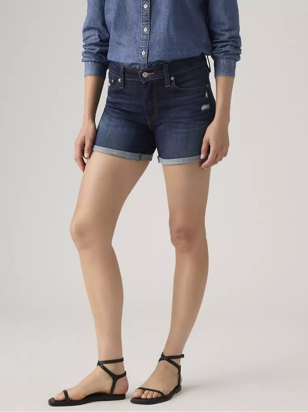 Levi’s Mid Length Denim Shorts Women’s Size 29 Dark Wash Cuffed Hem